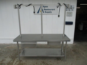 All Stainless-Steel Table w/drawers, lower shelf & pot rack, 72x30x34(78), 115/120v, #9065